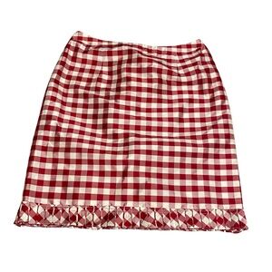 INC Gingham Print Red/White Pencil Skirt 100% Silk